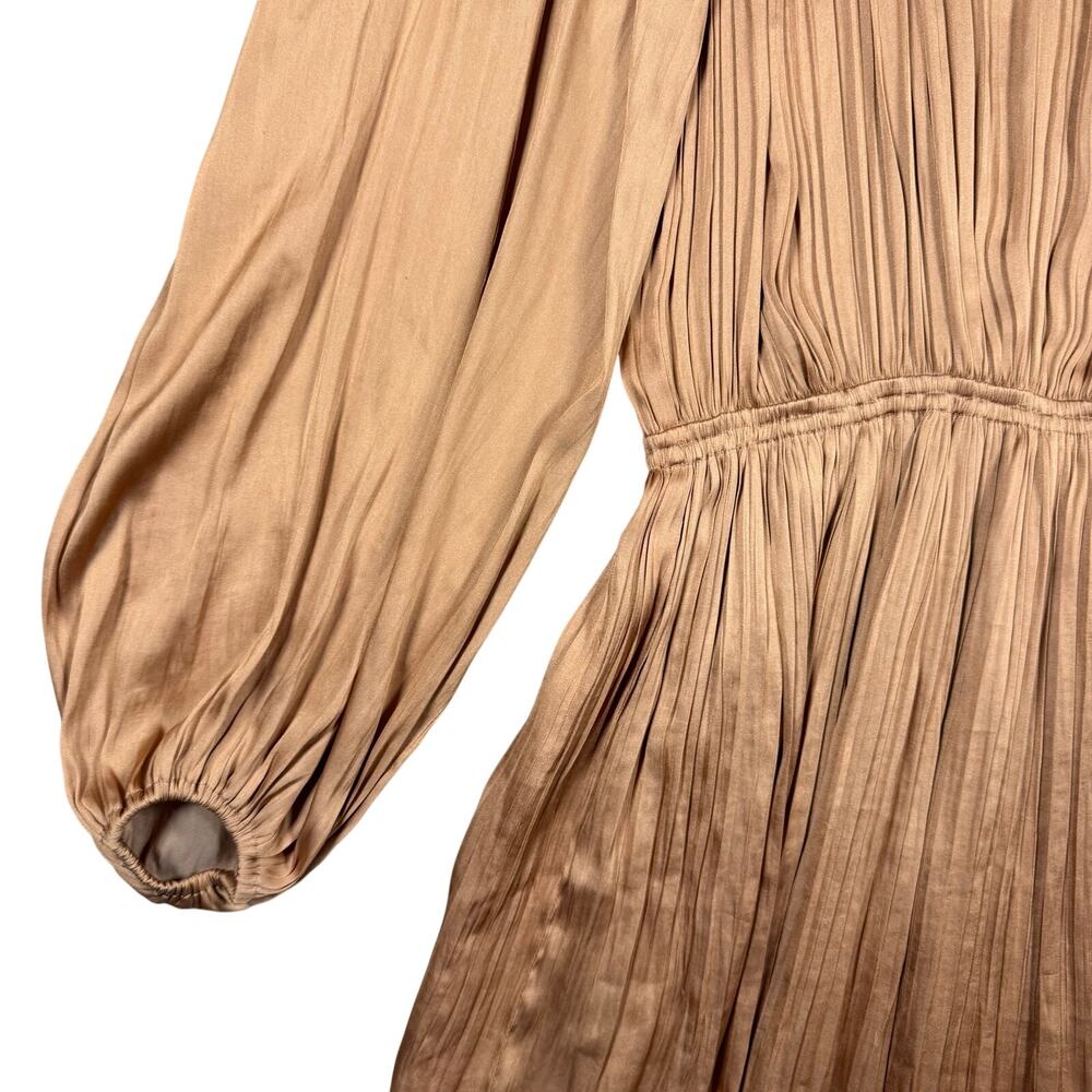 Current Air Rose Gold Satin‎ Pleated Mini Long Sleeve Dress Party - Size XS - Picture 4 of 10